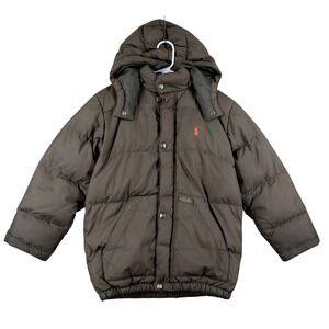 Polo Ralph Lauren Puffer Jacket Kids 7 Green Down Filled Hooded Winter Coat‎